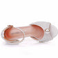 2.95" Pearls White Ankle Strap Chunky Heels Summer Wedding Dress Shoes