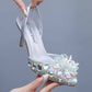 2.95" Stone Beaded Ankle Strap Heels Prom Shoes Middle Heeled Event Pumps