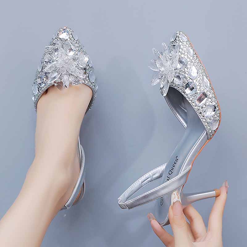 2.95" Stone Beaded Ankle Strap Heels Prom Shoes Middle Heeled Event Pumps