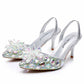 2.95" Stone Beaded Ankle Strap Heels Prom Shoes Middle Heeled Event Pumps