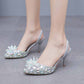 2.95" Stone Beaded Ankle Strap Heels Prom Shoes Middle Heeled Event Pumps