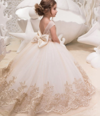 Flower Girls Dresses Wedding Appliques Lace Tulle Kids Ball Gown Pageant Dress Toddler Party Dress