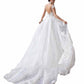 A-Line Scoop Sweep Train Tulle Wedding Dresses With Appliques Lace