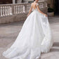 A-Line Scoop Sweep Train Tulle Wedding Dresses With Appliques Lace