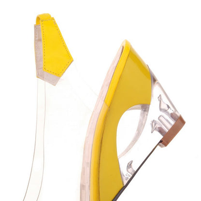 Women's Clear Crystal Wedge Sandals Peep Toe Glitter Flower Platform High Heel Dress Sandal