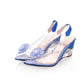 Women's Clear Crystal Wedge Sandals Peep Toe Glitter Flower Platform High Heel Dress Sandal