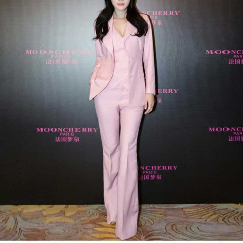 Women Pink Pantsuits Slim Fit Wedding Gust Suits Formal Set