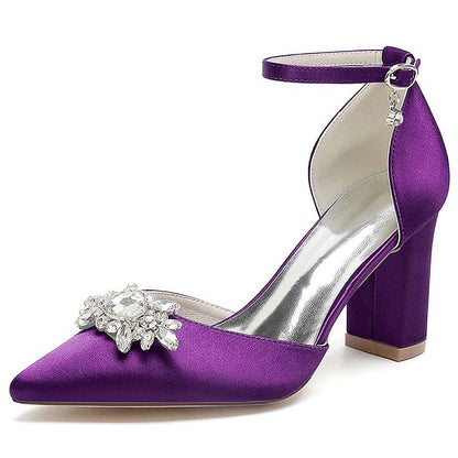 Point Toe Satin Wedding Shoes With Crystals for Elegance