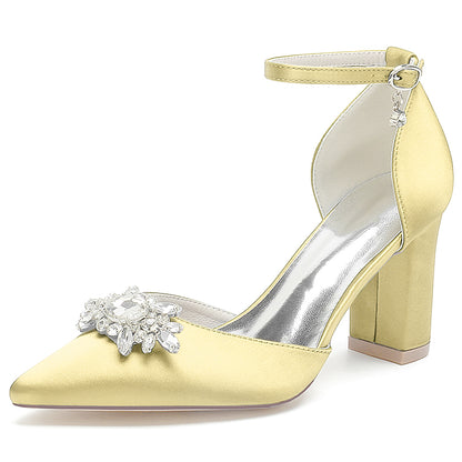 Point Toe Satin Wedding Shoes With Crystals for Elegance