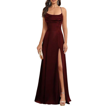 Satin Long Bridesmaid Dresses with Slit Aline Corset Long Prom Dresses