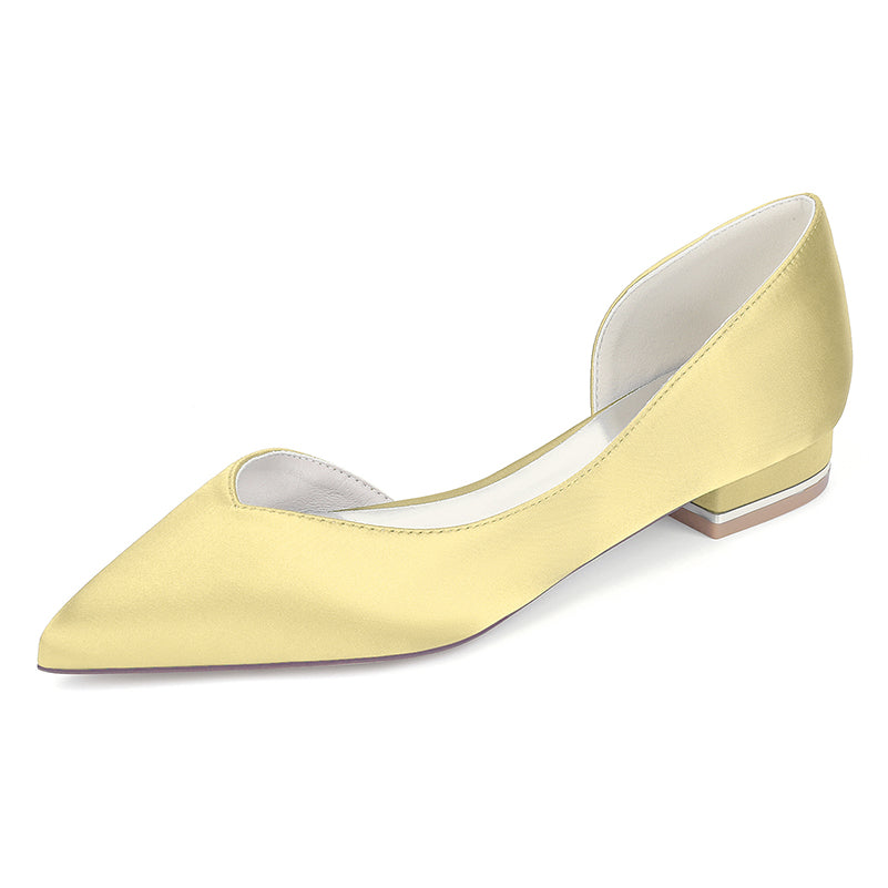 Yellow pointed-toe flat shoe on a white background