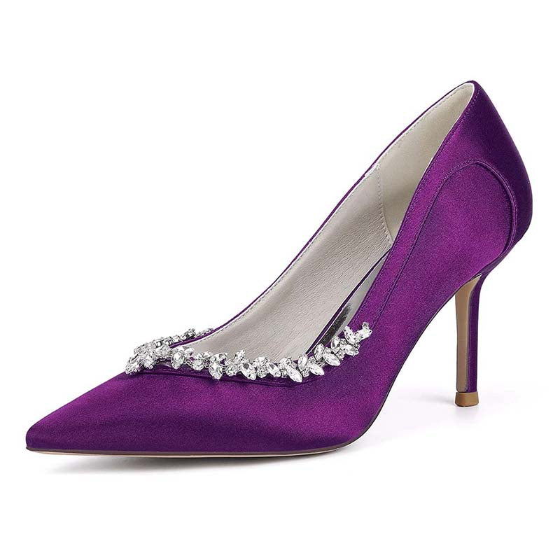sd-hk Satin Bridal Heels with Crystal Beading