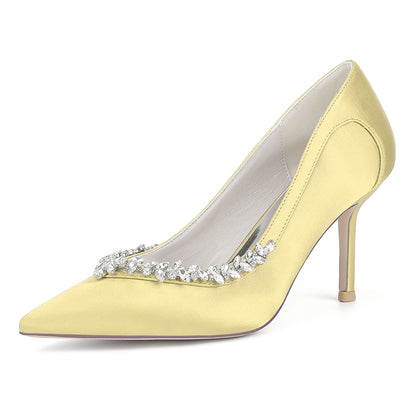 sd-hk Satin Bridal Heels with Crystal Beading