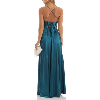 Satin Long Bridesmaid Dresses with Slit Aline Corset Long Prom Dresses