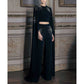 Beaded Bell-Sleeve Flared Pantsuit Black 2ps Cape Suit