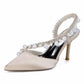 3.35" Cross Pearls Strap Wedding Shoes Satin Bridal Heels