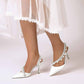 3.35" Cross Pearls Strap Wedding Shoes Satin Bridal Heels