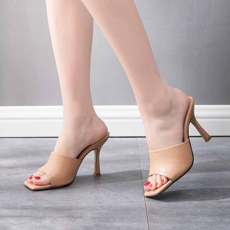 3.54" Square Open Toe Heeled Sandals Slippers Peep Toe Slippers