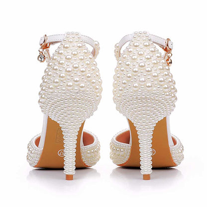 3.74" Closed Toe Wedding Shoes Pearl Bridal Shoes Prom Heels