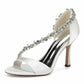 3.74" Peep Toe Cross Beaded Strap Wedding Shoes Satin Bridal Heels