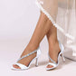 3.74" Peep Toe Cross Beaded Strap Wedding Shoes Satin Bridal Heels