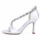 3.74" Peep Toe Cross Beaded Strap Wedding Shoes Satin Bridal Heels