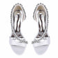 3.74" Peep Toe Cross Beaded Strap Wedding Shoes Satin Bridal Heels