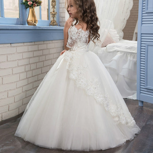 Flower Girls Dress For Wedding Kid Lace Tulle Dance Communion Dress Princess Dress