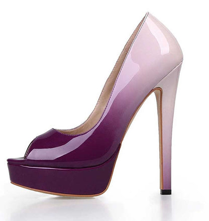 Women's Gradient Color Platform Pumps Patent Leather Wedding Prom Shoes Stiletto