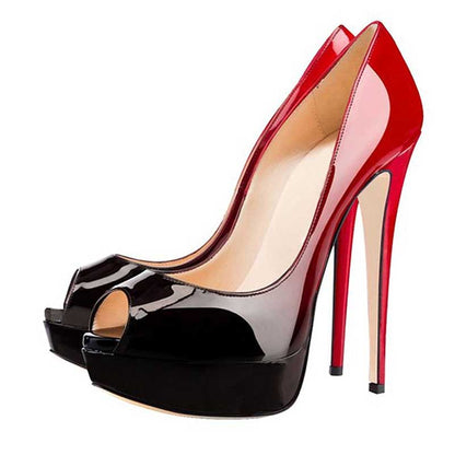 Women's Gradient Color Platform Pumps Patent Leather Wedding Prom Shoes Stiletto