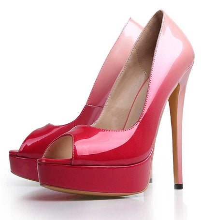 Women's Gradient Color Platform Pumps Patent Leather Wedding Prom Shoes Stiletto