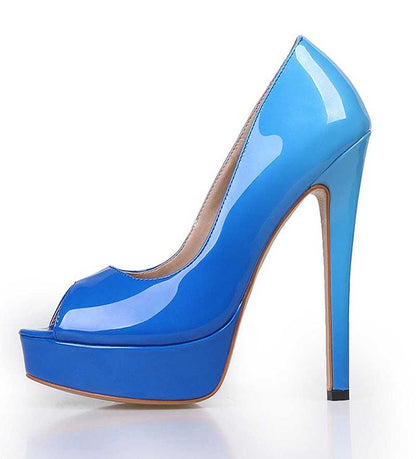 Women's Gradient Color Platform Pumps Patent Leather Wedding Prom Shoes Stiletto