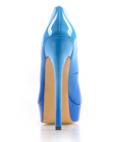 Women's Gradient Color Platform Pumps Patent Leather Wedding Prom Shoes Stiletto