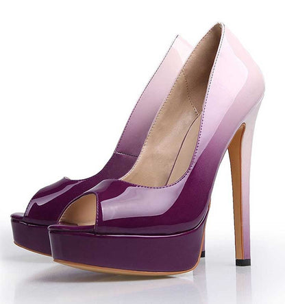 Women's Gradient Color Platform Pumps Patent Leather Wedding Prom Shoes Stiletto
