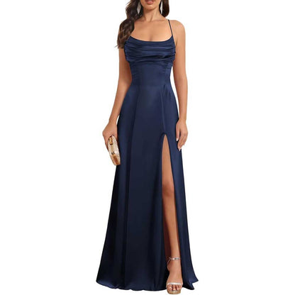 Satin Long Bridesmaid Dresses with Slit Aline Corset Long Prom Dresses