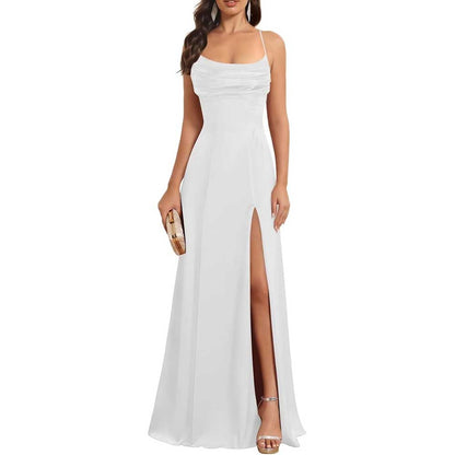 Satin Long Bridesmaid Dresses with Slit Aline Corset Long Prom Dresses