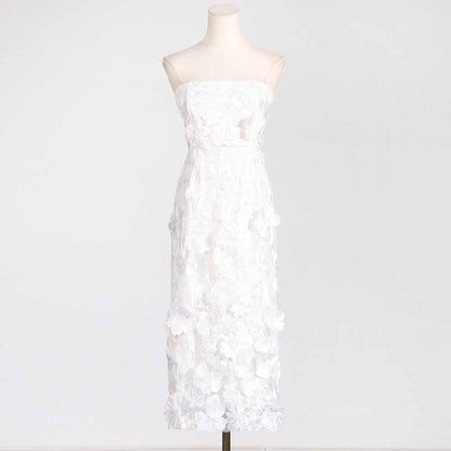 3D Floral Strapless Midi Dress