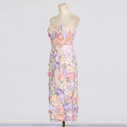 3D Floral Strapless Midi Dress