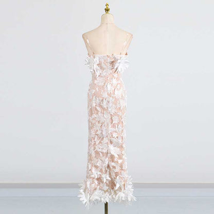 Women's 3D Flower Strapless Midi Dress