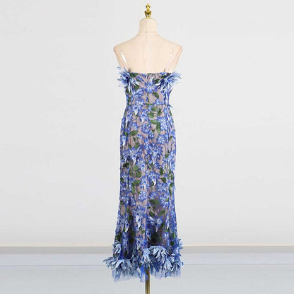 Women's 3D Flower Strapless Midi Dress