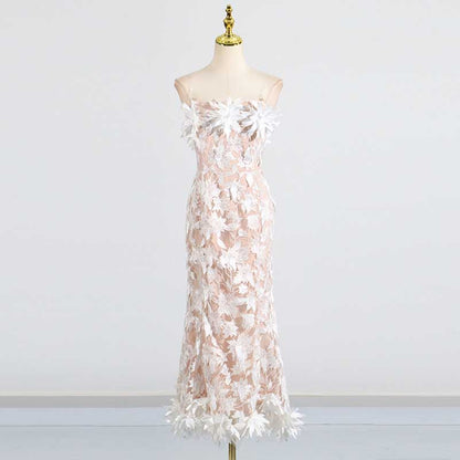 Women's 3D Flower Strapless Midi Dress