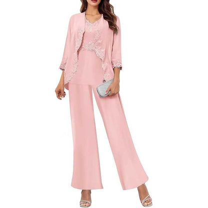 3PC Mother of The Bride Pants Suits Wedding Pantsuits Formal Outfit Sets
