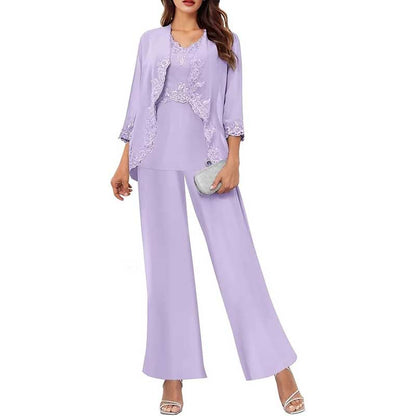 3PC Mother of The Bride Pants Suits Wedding Pantsuits Formal Outfit Sets