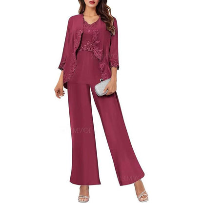 3PC Mother of The Bride Pants Suits Wedding Pantsuits Formal Outfit Sets