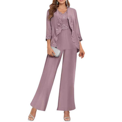 3PC Mother of The Bride Pants Suits Wedding Pantsuits Formal Outfit Sets