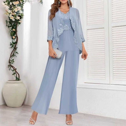 3PC Mother of The Bride Pants Suits Wedding Pantsuits Formal Outfit Sets