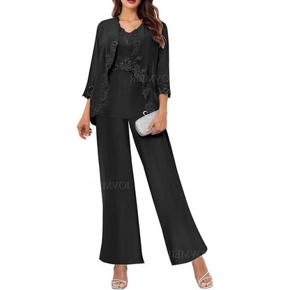 3PC Mother of The Bride Pants Suits Wedding Pantsuits Formal Outfit Sets
