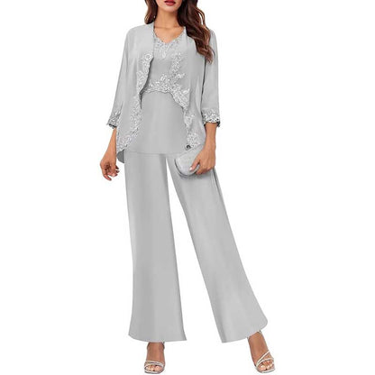3PC Mother of The Bride Pants Suits Wedding Pantsuits Formal Outfit Sets