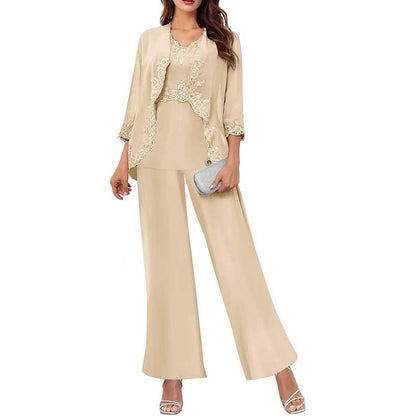 3PC Mother of The Bride Pants Suits Wedding Pantsuits Formal Outfit Sets