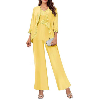 3PC Mother of The Bride Pants Suits Wedding Pantsuits Formal Outfit Sets
